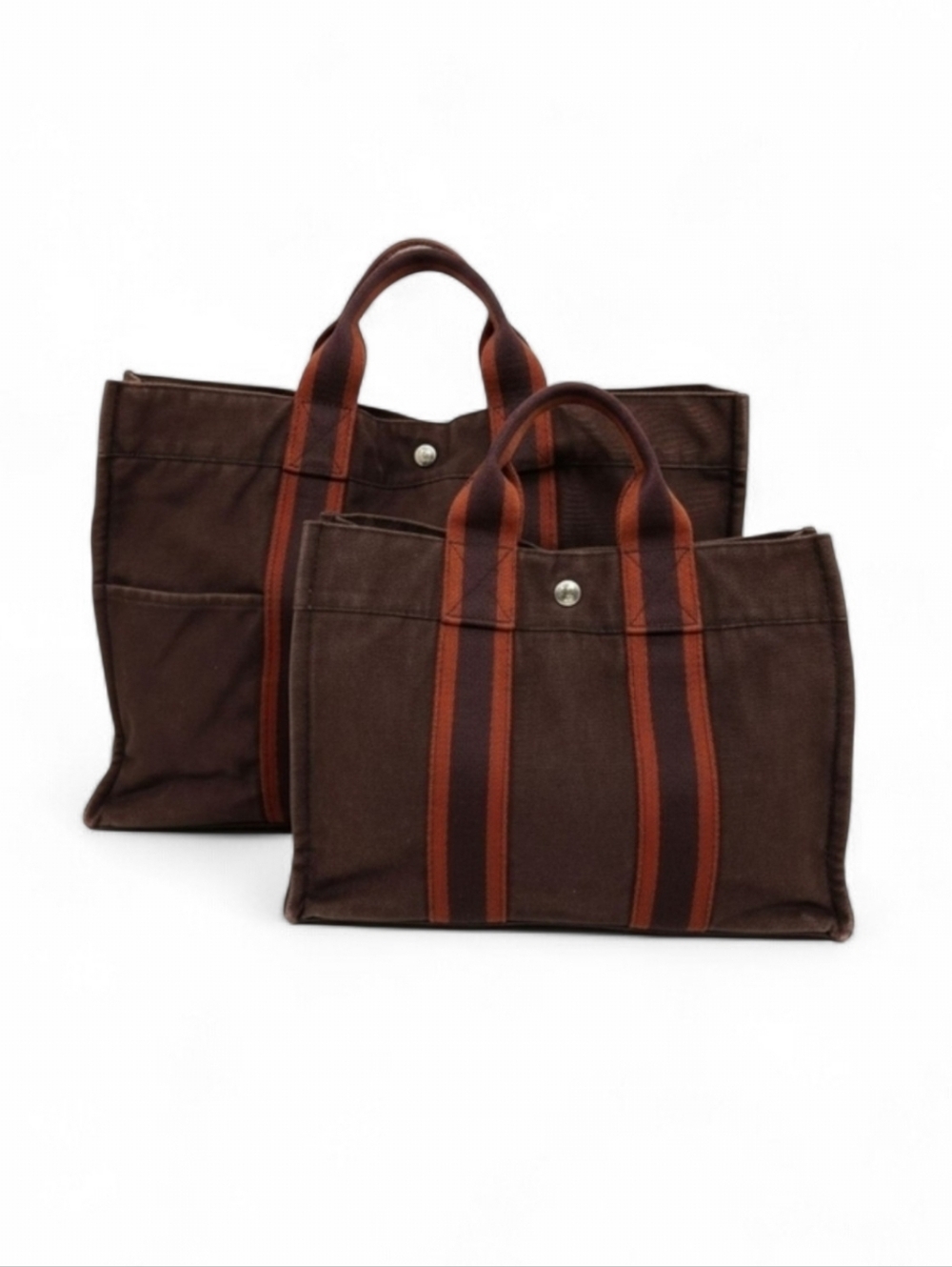 Hermes Canvas Fourre Tout Holdall Toile Toile Bag Set in Burgundy Red MM and PM